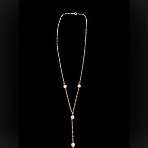 Vintage 10K gold lariat style necklace with faux pearls